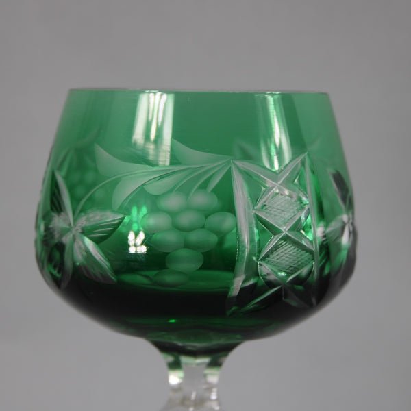 Bohemian Green Wine Glass Czechoslovakia Crystal Cut Green 8" Wine Glass