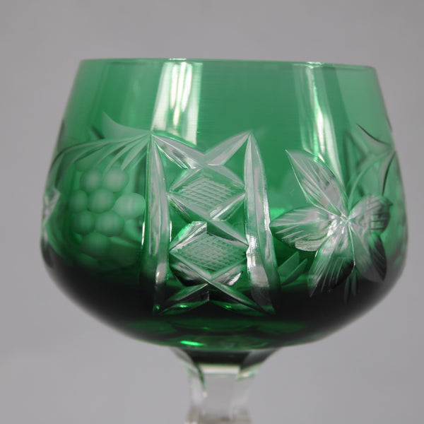 Bohemian Green Wine Glass Czechoslovakia Crystal Cut Green 8" Wine Glass