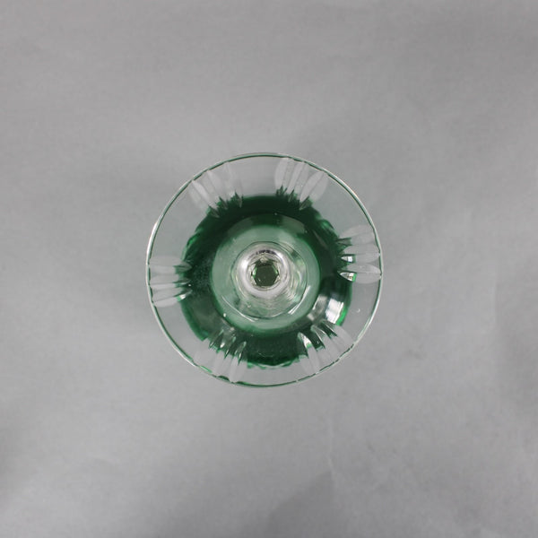 Bohemian Green Wine Glass Czechoslovakia Crystal Cut Green 8" Wine Glass