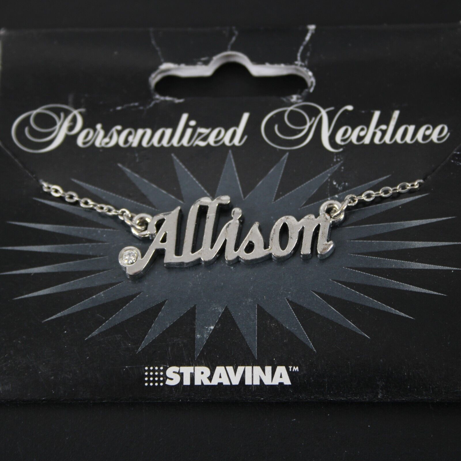 ALLISON Name Silvertone Rhinestone 14.5" Multi Ring 4.5" Ext Necklace 2