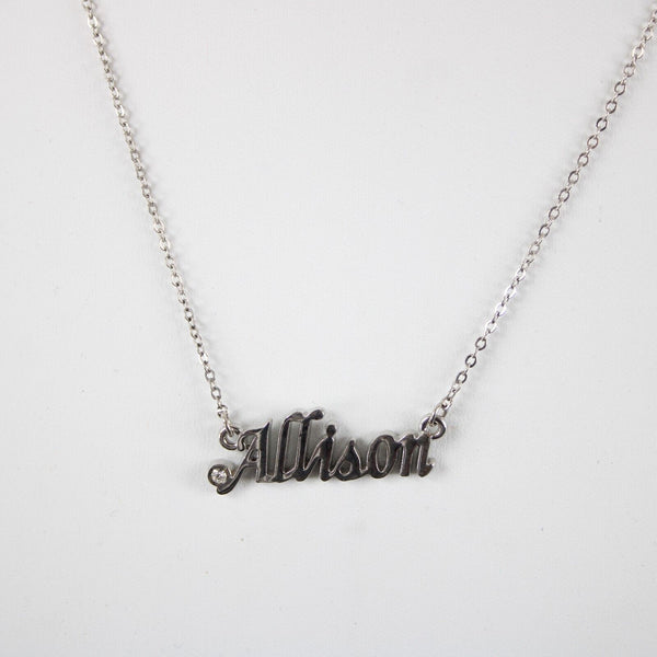 ALLISON Name Silvertone Rhinestone 14.5" Multi Ring 4.5" Ext Necklace 2