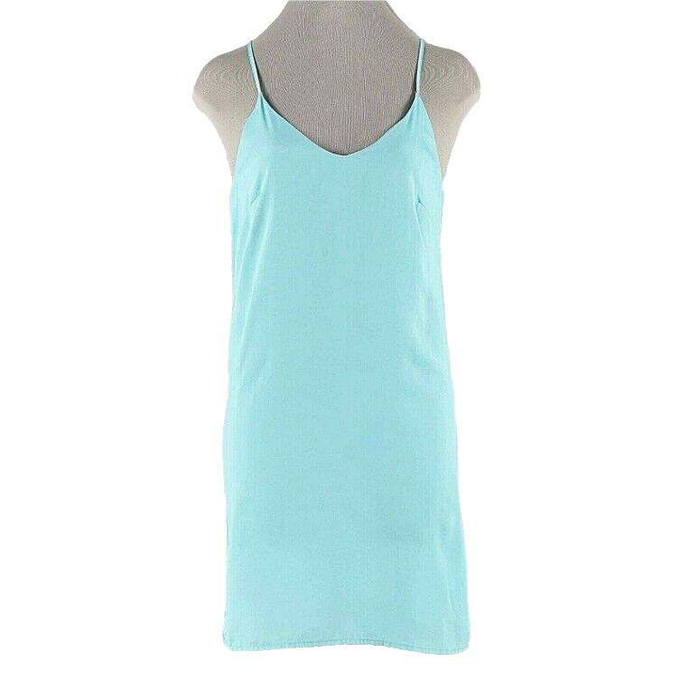 Aakaa S Aqua Lined Strappy Back 100% Polyester Silky Shift Dress