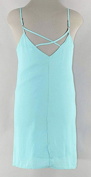 Aakaa S Aqua Lined Strappy Back 100% Polyester Silky Shift Dress