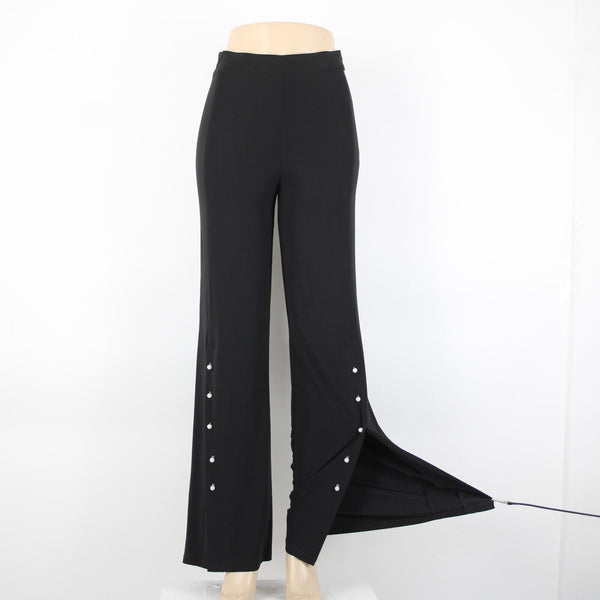 Frank Lyman Sz 4 x 34 Black Faux Pearl Trimmed Slit Elastic Waist Polyester Pant
