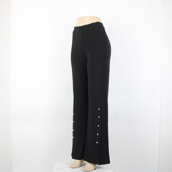 Frank Lyman Sz 4 x 34 Black Faux Pearl Trimmed Slit Elastic Waist Polyester Pant