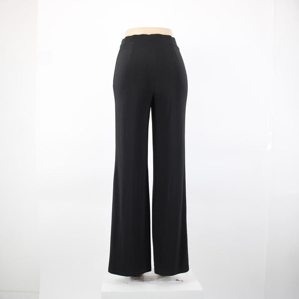 Frank Lyman Sz 4 x 34 Black Faux Pearl Trimmed Slit Elastic Waist Polyester Pant