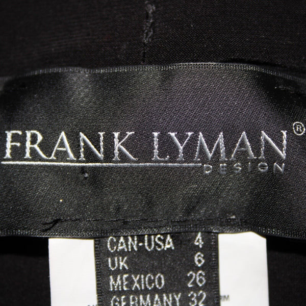 Frank Lyman Sz 4 x 34 Black Faux Pearl Trimmed Slit Elastic Waist Polyester Pant