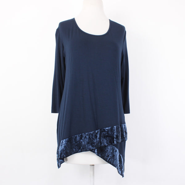 Pebble And Stone Top NEW Sz S Navy Blue Asymmetrical Rayon Spandex Top