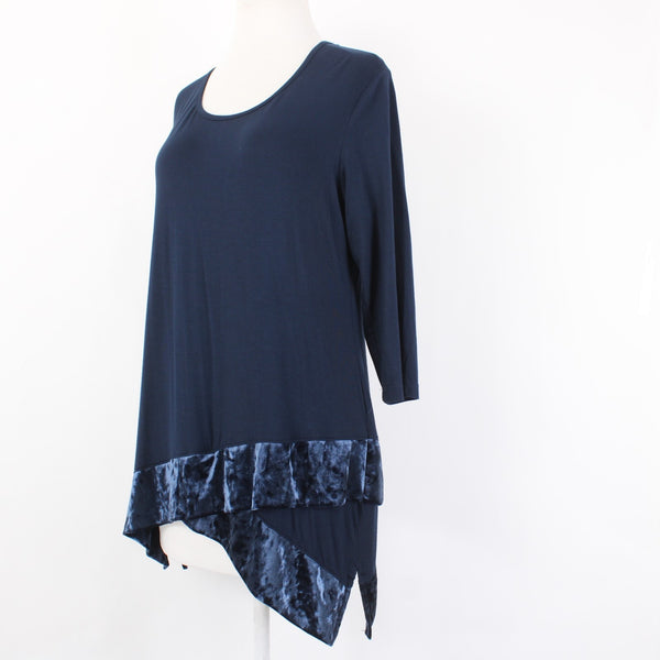 Pebble And Stone Top NEW Sz S Navy Blue Asymmetrical Rayon Spandex Top