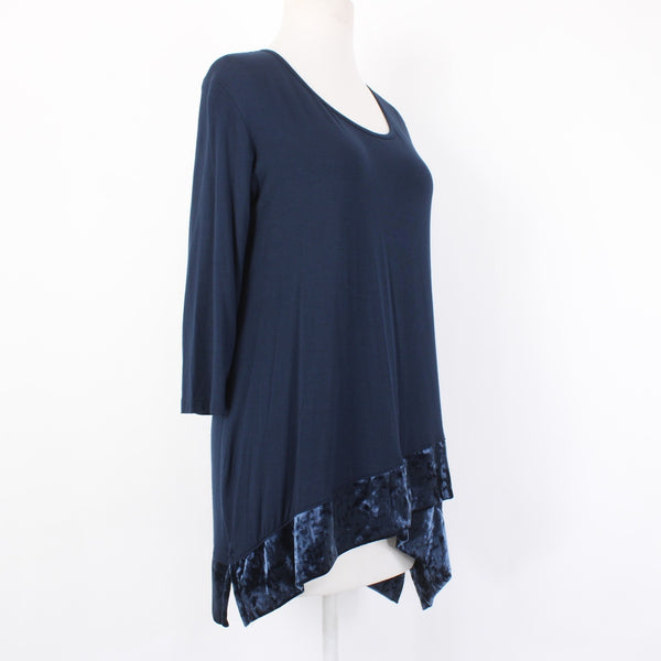 Pebble And Stone Top NEW Sz S Navy Blue Asymmetrical Rayon Spandex Top
