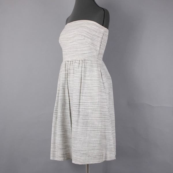 Banana Republic Dress NEW $70 Sz 6 White Grey Striped Strapless Linen Cotton