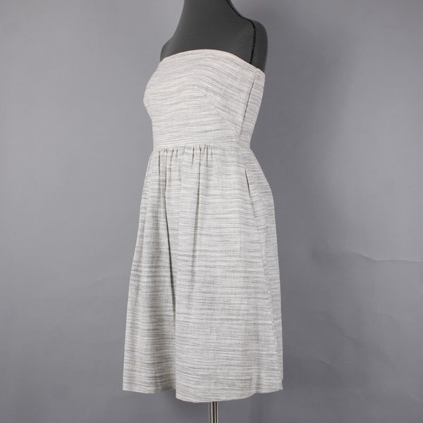 Banana Republic Dress NEW $70 Sz 6 White Grey Striped Strapless Linen Cotton