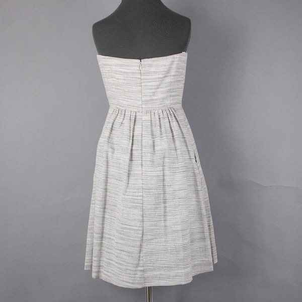 Banana Republic Dress NEW $70 Sz 6 White Grey Striped Strapless Linen Cotton