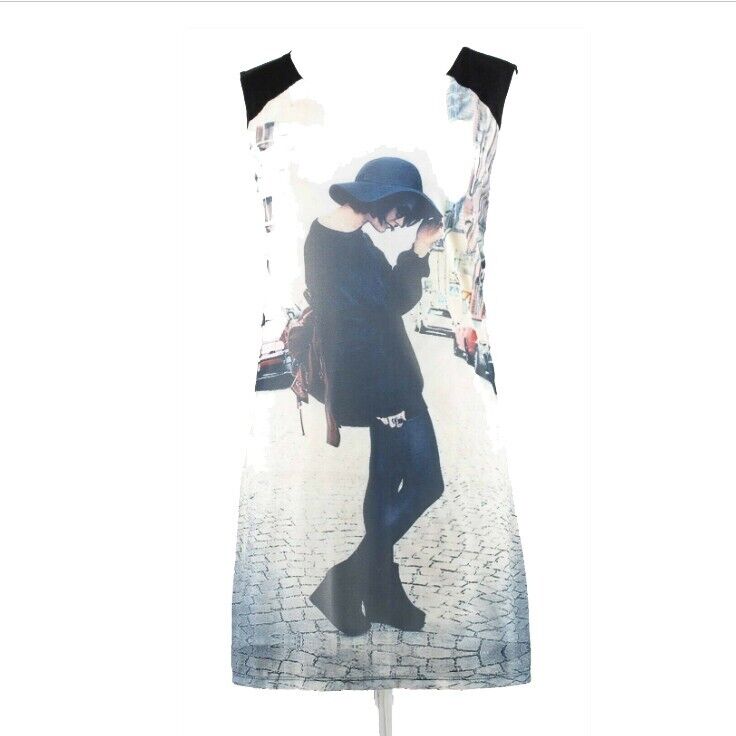 Sweet Rain Sz S Girl in Hat Black White Multi 100% Polyester Rayon Dress