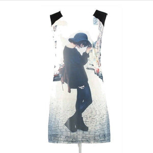 Sweet Rain Sz S Girl in Hat Black White Multi 100% Polyester Rayon Dress