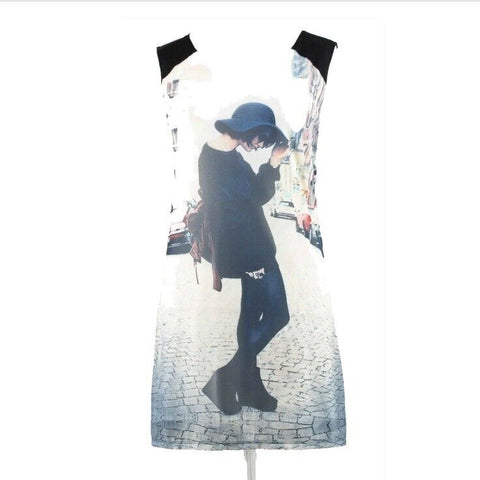 Sweet Rain Sz S Girl in Hat Black White Multi 100% Polyester Rayon Dress