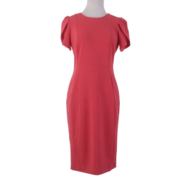 Calvin Klein Dress Sz 6 Pink Zip Closure Short Sleeve Pencil Polyester Spandex
