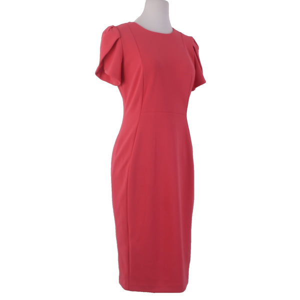 Calvin Klein Dress Sz 6 Pink Zip Closure Short Sleeve Pencil Polyester Spandex
