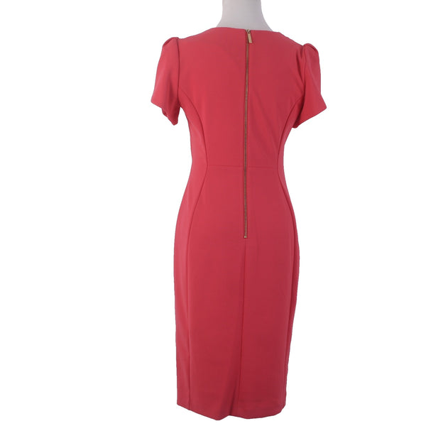 Calvin Klein Dress Sz 6 Pink Zip Closure Short Sleeve Pencil Polyester Spandex