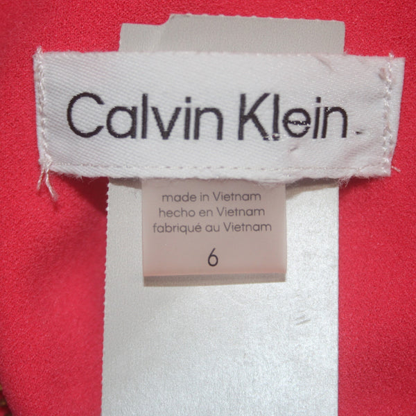 Calvin Klein Dress Sz 6 Pink Zip Closure Short Sleeve Pencil Polyester Spandex