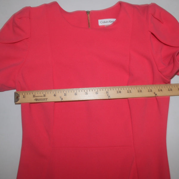 Calvin Klein Dress Sz 6 Pink Zip Closure Short Sleeve Pencil Polyester Spandex