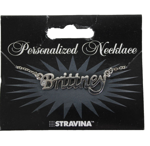 BRITTNEY NEW Name Silvertone Rhinestone 14.5" w 4.5" Multi Ring Extendr Necklace