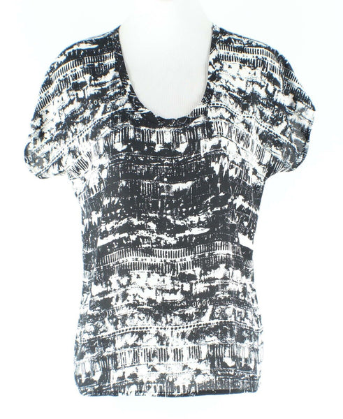 Soprano Sz S Black White Polyester Cap Dolman Sleeve Casual Top