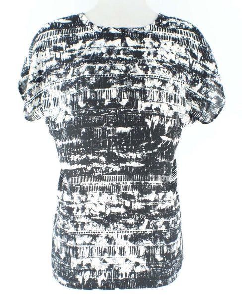 Soprano Sz S Black White Polyester Cap Dolman Sleeve Casual Top
