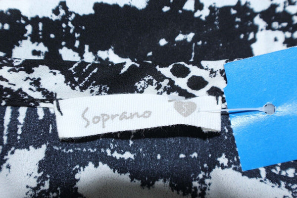 Soprano Sz S Black White Polyester Cap Dolman Sleeve Casual Top