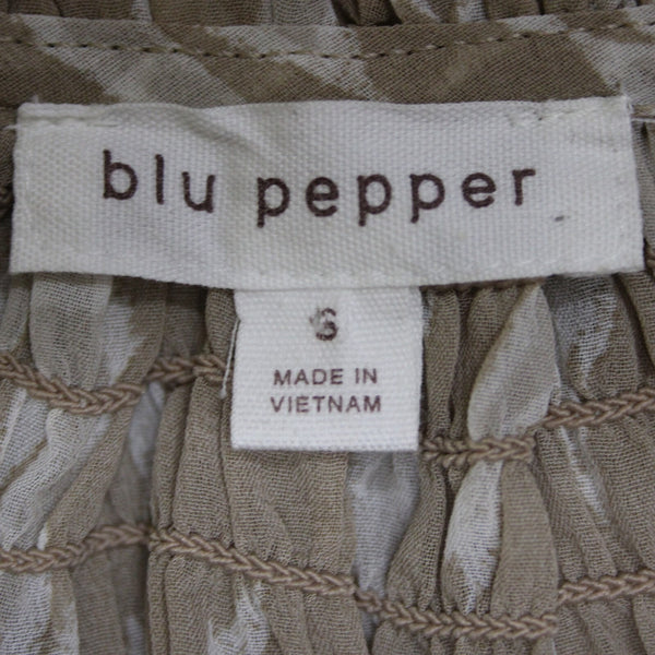 Blu Pepper Sz S Brown White Sheer Collared Ruched Buttons 100% Polyester Top