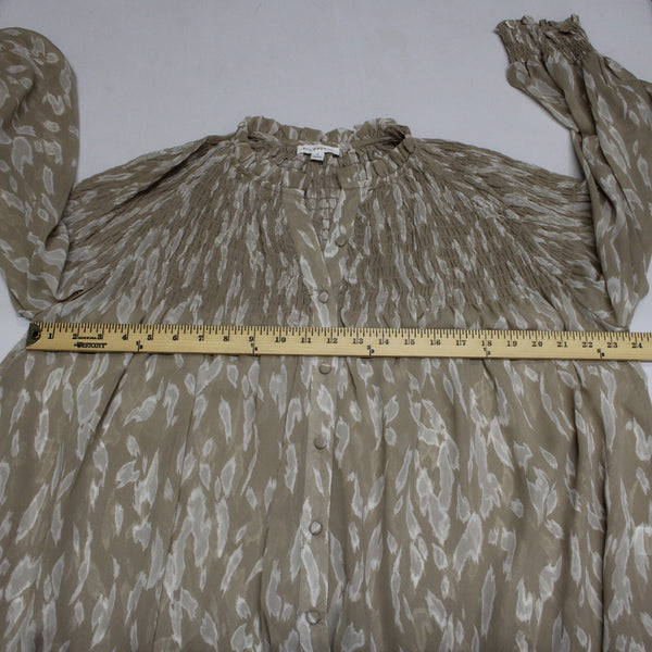 Blu Pepper Sz S Brown White Sheer Collared Ruched Buttons 100% Polyester Top