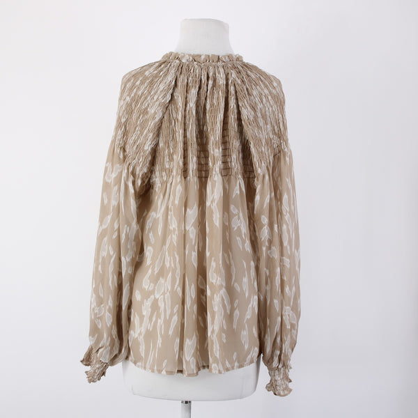 Blu Pepper Sz S Brown White Sheer Collared Ruched Buttons 100% Polyester Top
