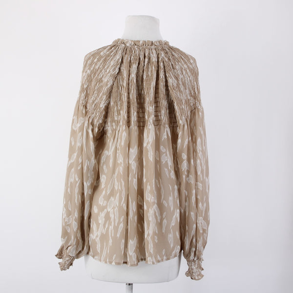 Blu Pepper Sz S Brown White Sheer Collared Ruched Buttons 100% Polyester Top