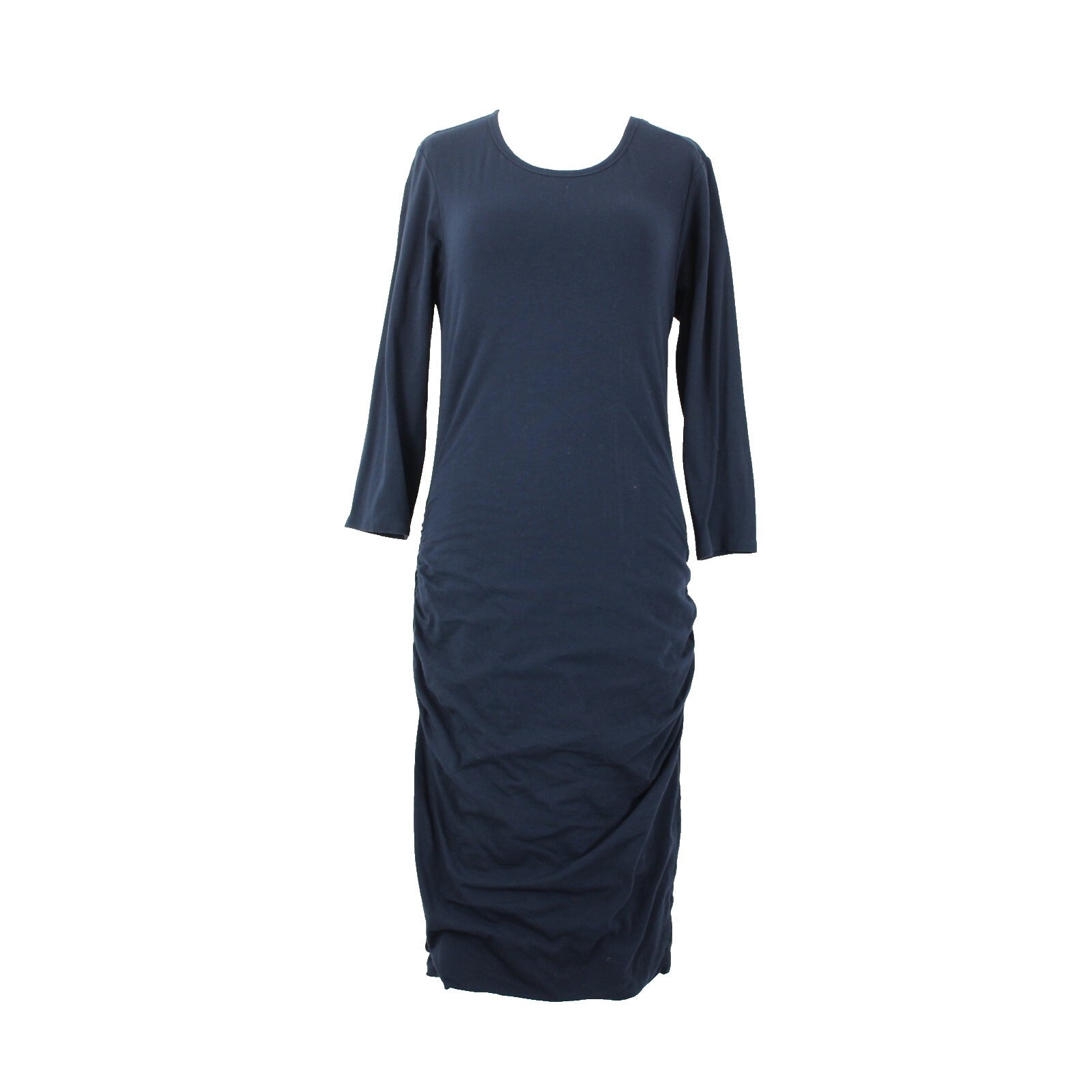 James Perse Standard Sz 4 Navy Blue Ruched Sides Round Neck Cotton Spandex Dress