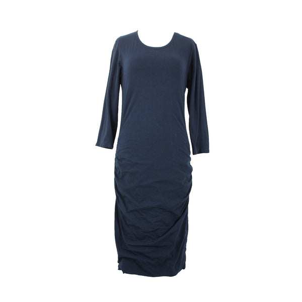 James Perse Standard Sz 4 Navy Blue Ruched Sides Round Neck Cotton Spandex Dress