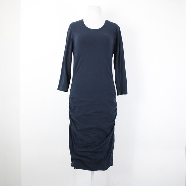 James Perse Standard Sz 4 Navy Blue Ruched Sides Round Neck Cotton Spandex Dress