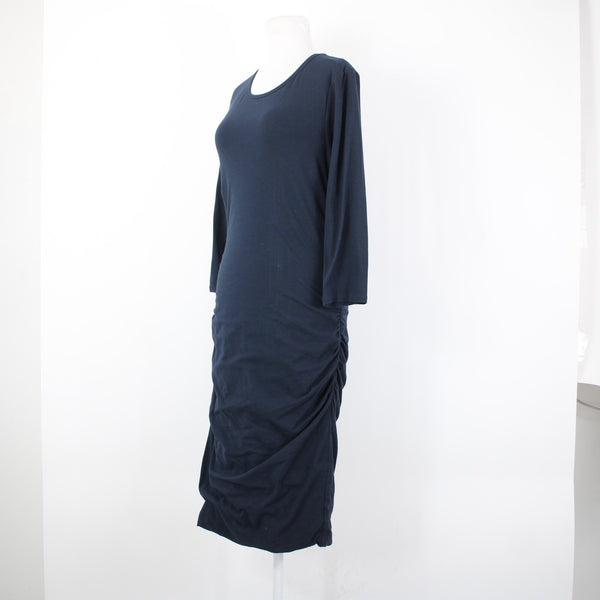 James Perse Standard Sz 4 Navy Blue Ruched Sides Round Neck Cotton Spandex Dress