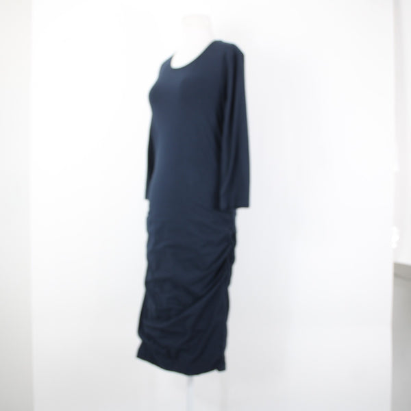 James Perse Standard Sz 4 Navy Blue Ruched Sides Round Neck Cotton Spandex Dress