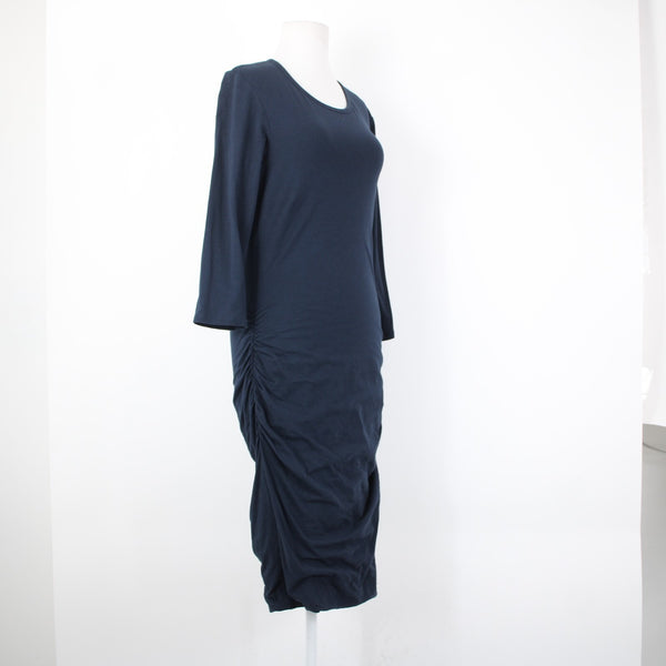 James Perse Standard Sz 4 Navy Blue Ruched Sides Round Neck Cotton Spandex Dress