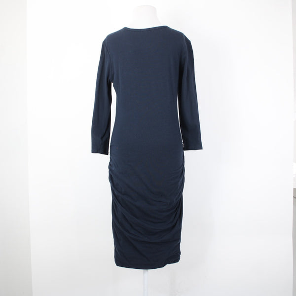 James Perse Standard Sz 4 Navy Blue Ruched Sides Round Neck Cotton Spandex Dress