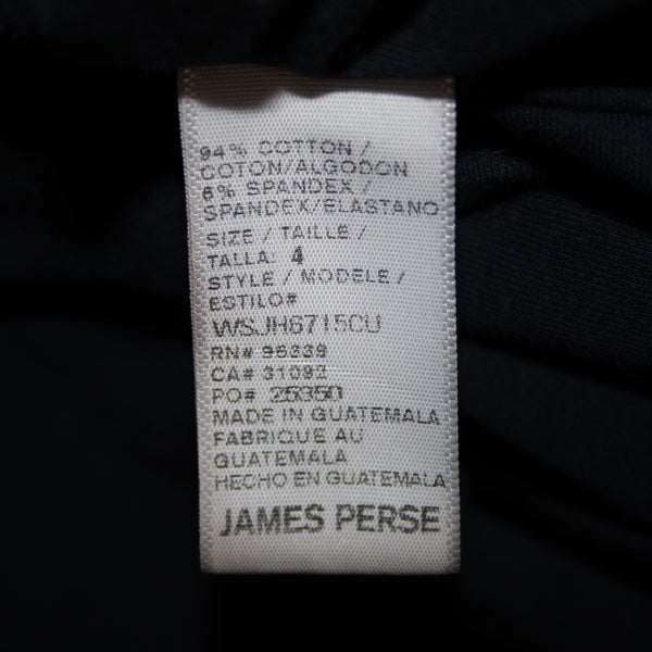 James Perse Standard Sz 4 Navy Blue Ruched Sides Round Neck Cotton Spandex Dress