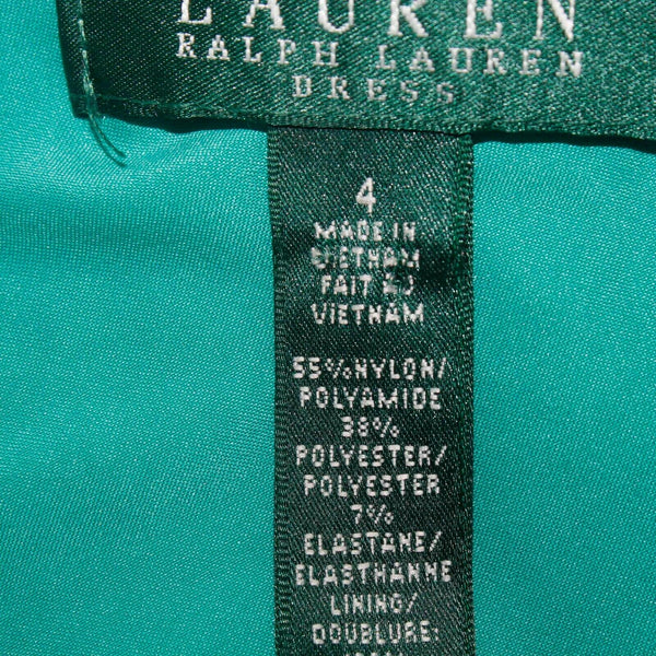 Lauren Ralph Lauren Sz 4 Green Lined Side Swept Nylon Blend Dress