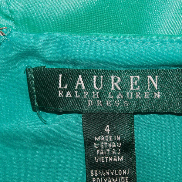 Lauren Ralph Lauren Sz 4 Green Lined Side Swept Nylon Blend Dress