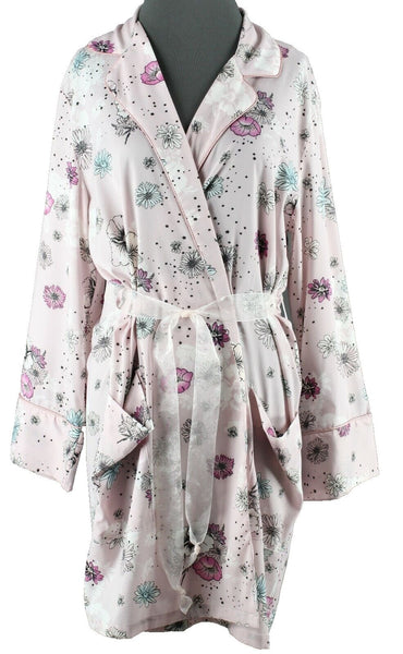 Midnight Bakery Sz M Pink Black Multi Floral Belted Pockets Poly Blend Robe