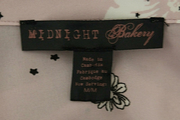Midnight Bakery Sz M Pink Black Multi Floral Belted Pockets Poly Blend Robe