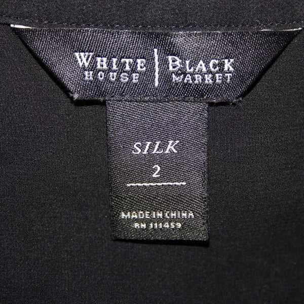 White House Black Market Silk Sz 2 Black Buttons Belted Collared Silk Poly Dress