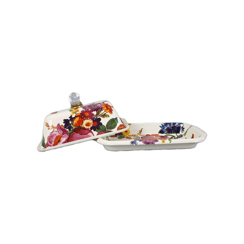 Mackenzie Childs White Multi Color Flower Market 8.75" Butter Box