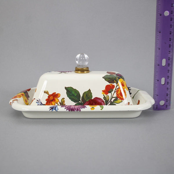 Mackenzie Childs White Multi Color Flower Market 8.75" Butter Box