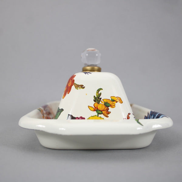 Mackenzie Childs White Multi Color Flower Market 8.75" Butter Box
