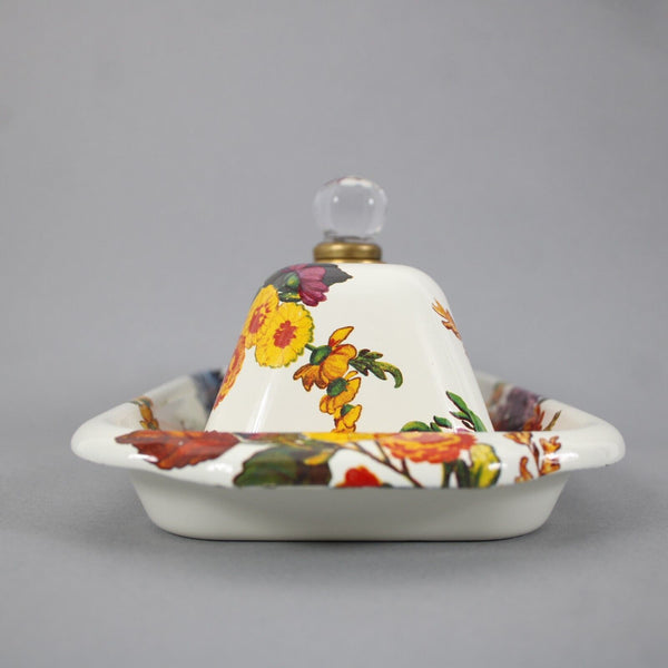 Mackenzie Childs White Multi Color Flower Market 8.75" Butter Box